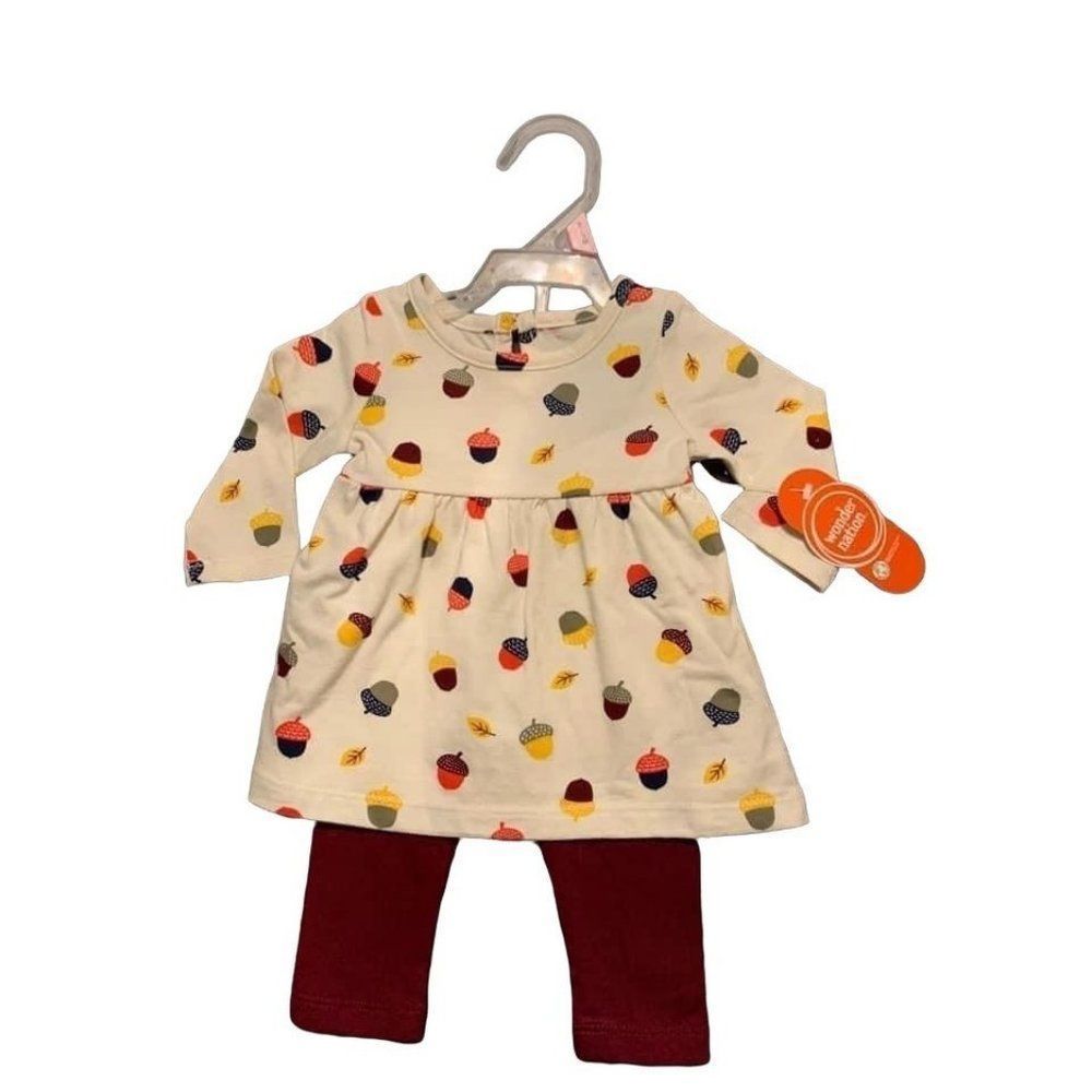 Wonder Nation Pants Set 0-3 Months Cream Burgandy skum